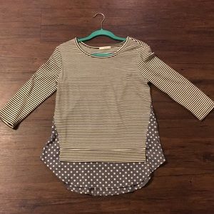 Stripe and polka-dot 3/4 sleeve tunic
